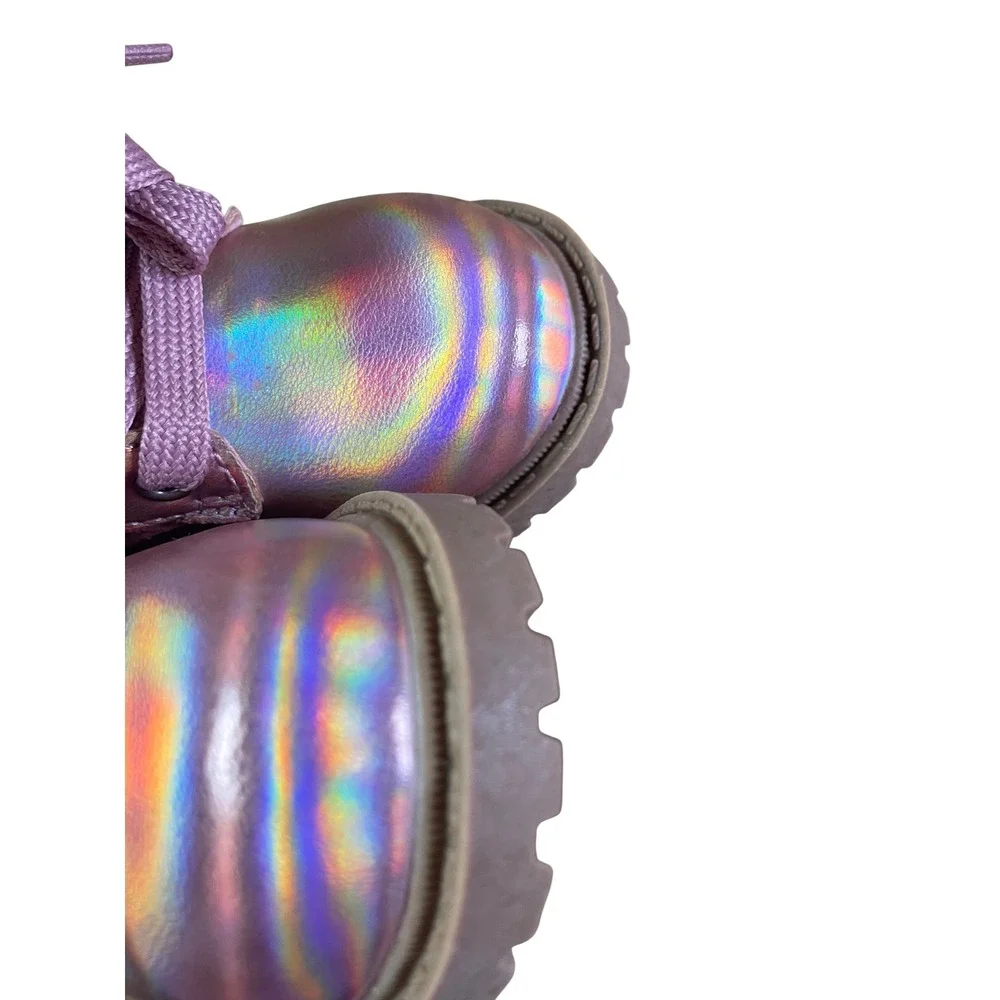 Old Navy Kids Pink Iridescent Holographic Lace Up Side Zip Combat Boots Size‎ 6 - Picture 10 of 12